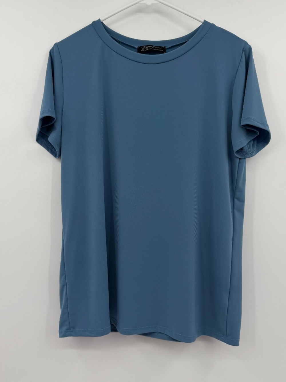 Brigitte Brianna Top Women Medium Blue Short Sleeve RoundNeck Stretch Minimalist